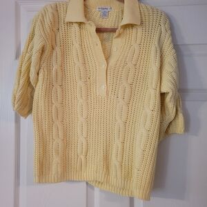 Category 1 Light Yellow V-Neck Cable Knit Sweater